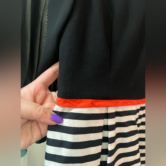 Judith and Charles beautiful black sheer arms striped skirt dress size 4 - Picture 4 of 9